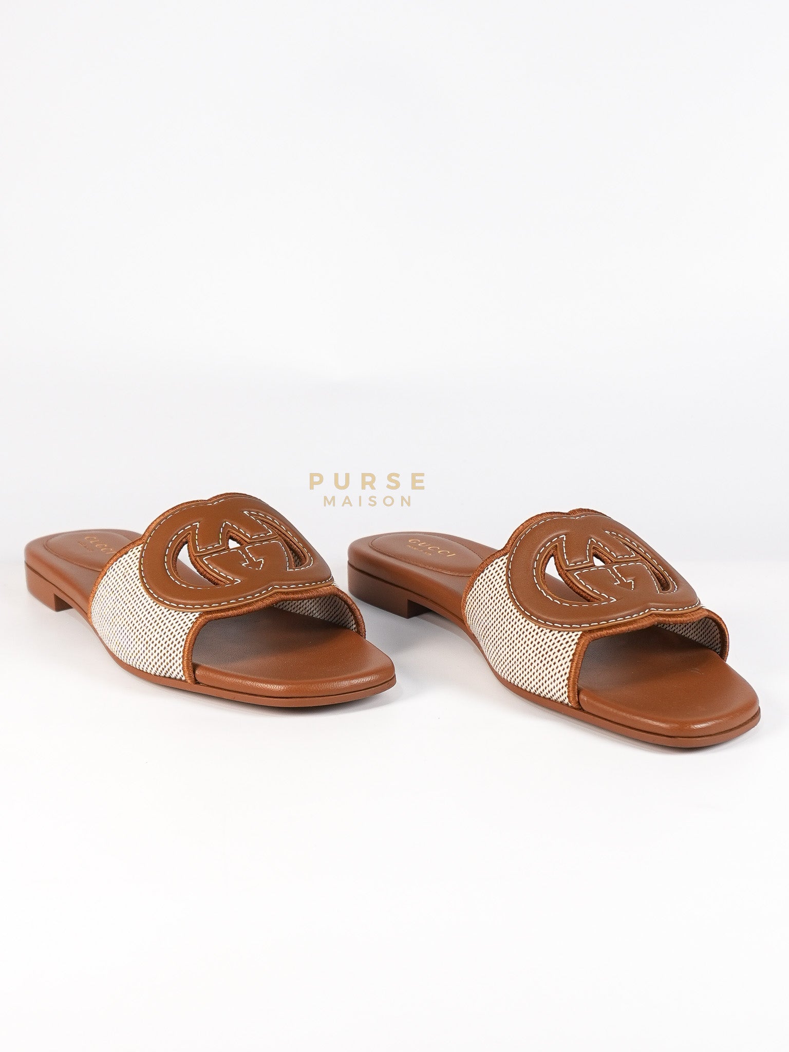 Interlocking G Slide Sandlas in Tan Size 37 EU (23cm) | Purse Maison Luxury Bags Shop