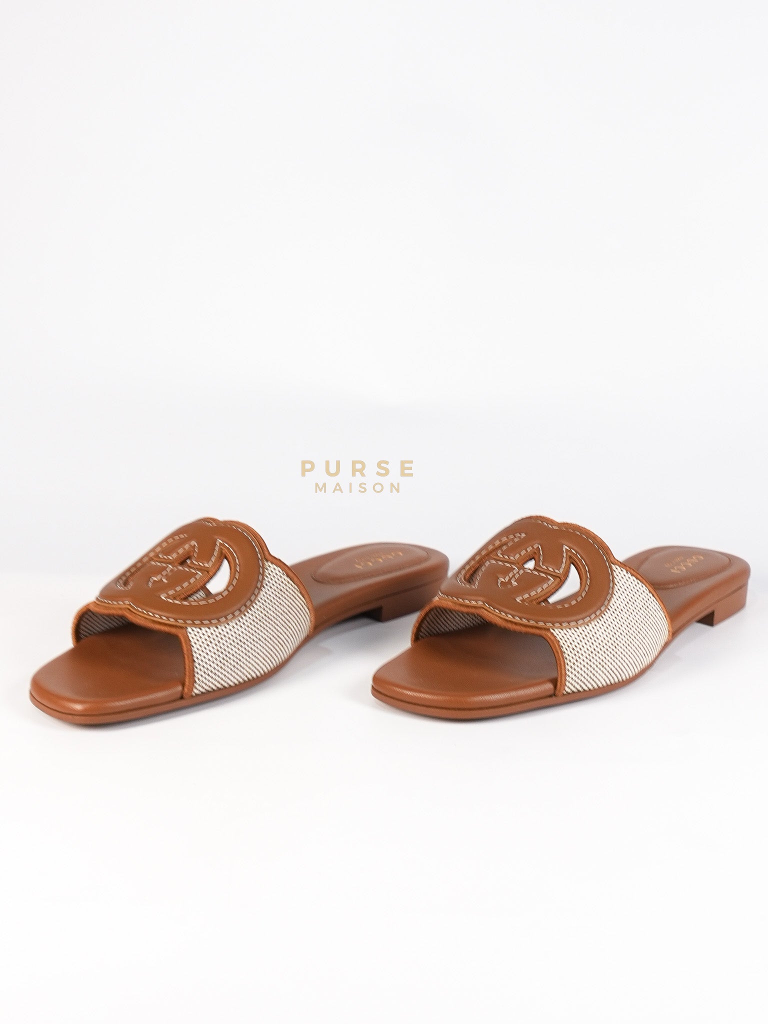 Interlocking G Slide Sandlas in Tan Size 37 EU (23cm) | Purse Maison Luxury Bags Shop