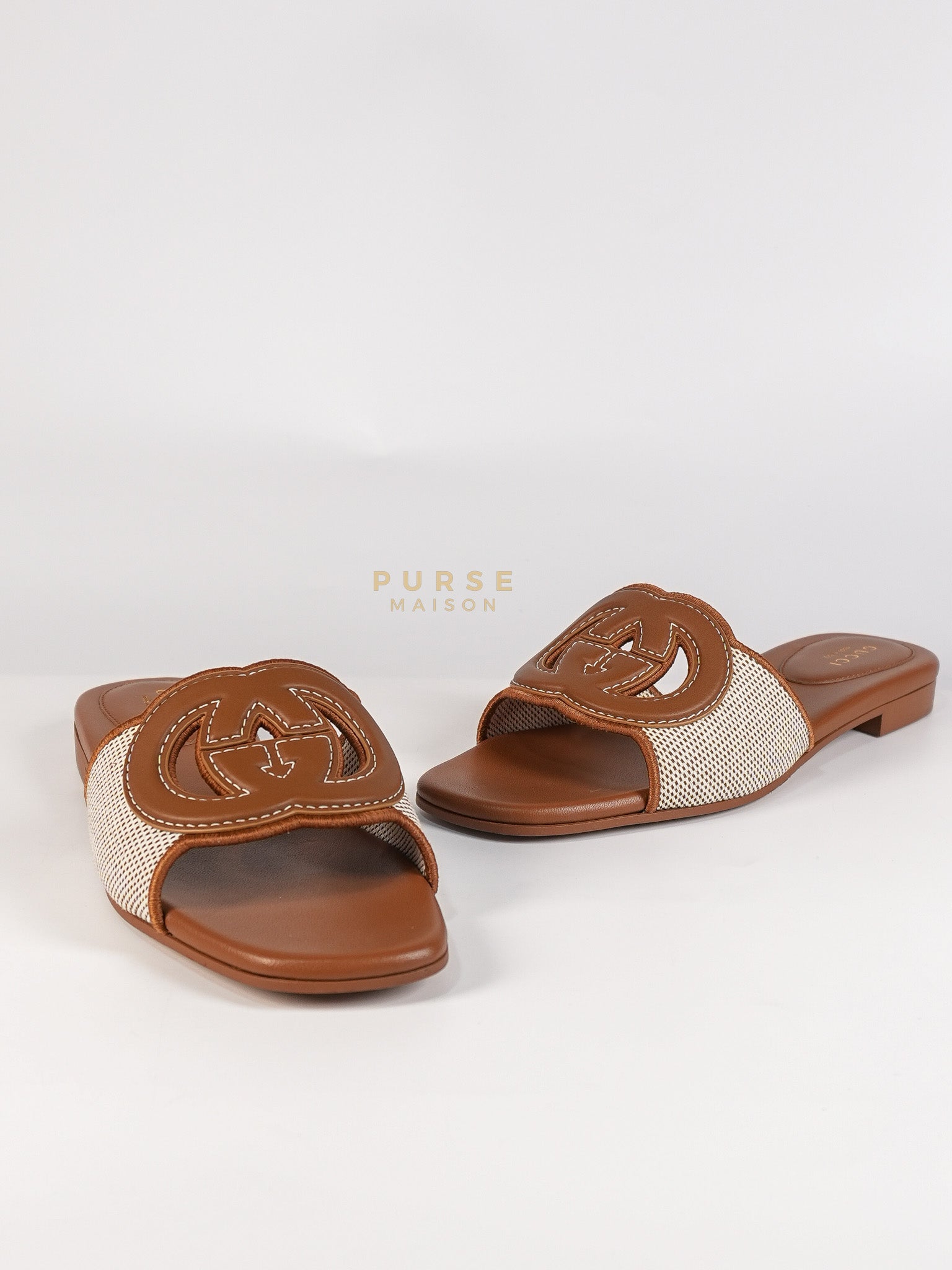 Interlocking G Slide Sandlas in Tan Size 37 EU (23cm) | Purse Maison Luxury Bags Shop
