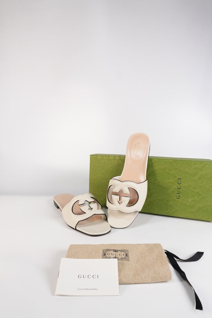 Interlocking G Slides in White Size 37.5 EU (23.5cm) | Purse Maison Luxury Bags Shop