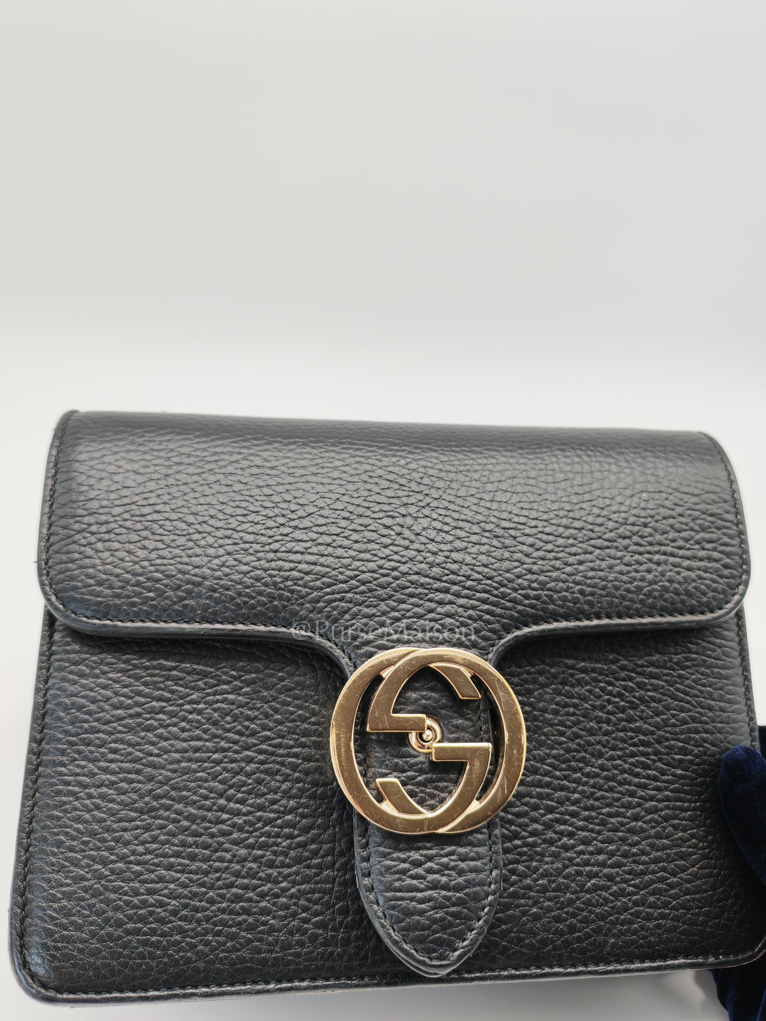 Interlocking G Small Chain Shoulder Bag in Black in Gold Hardware | Purse Maison Luxury Bags Shop