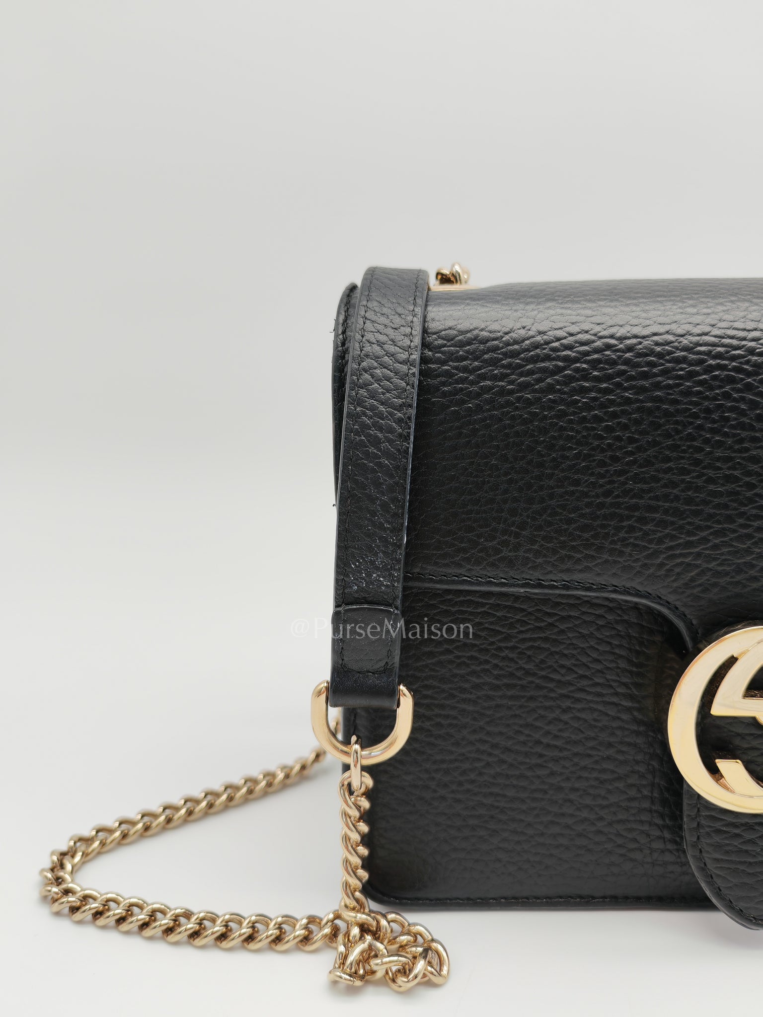 Interlocking G Small Chain Shoulder Bag in Black in Gold Hardware | Purse Maison Luxury Bags Shop