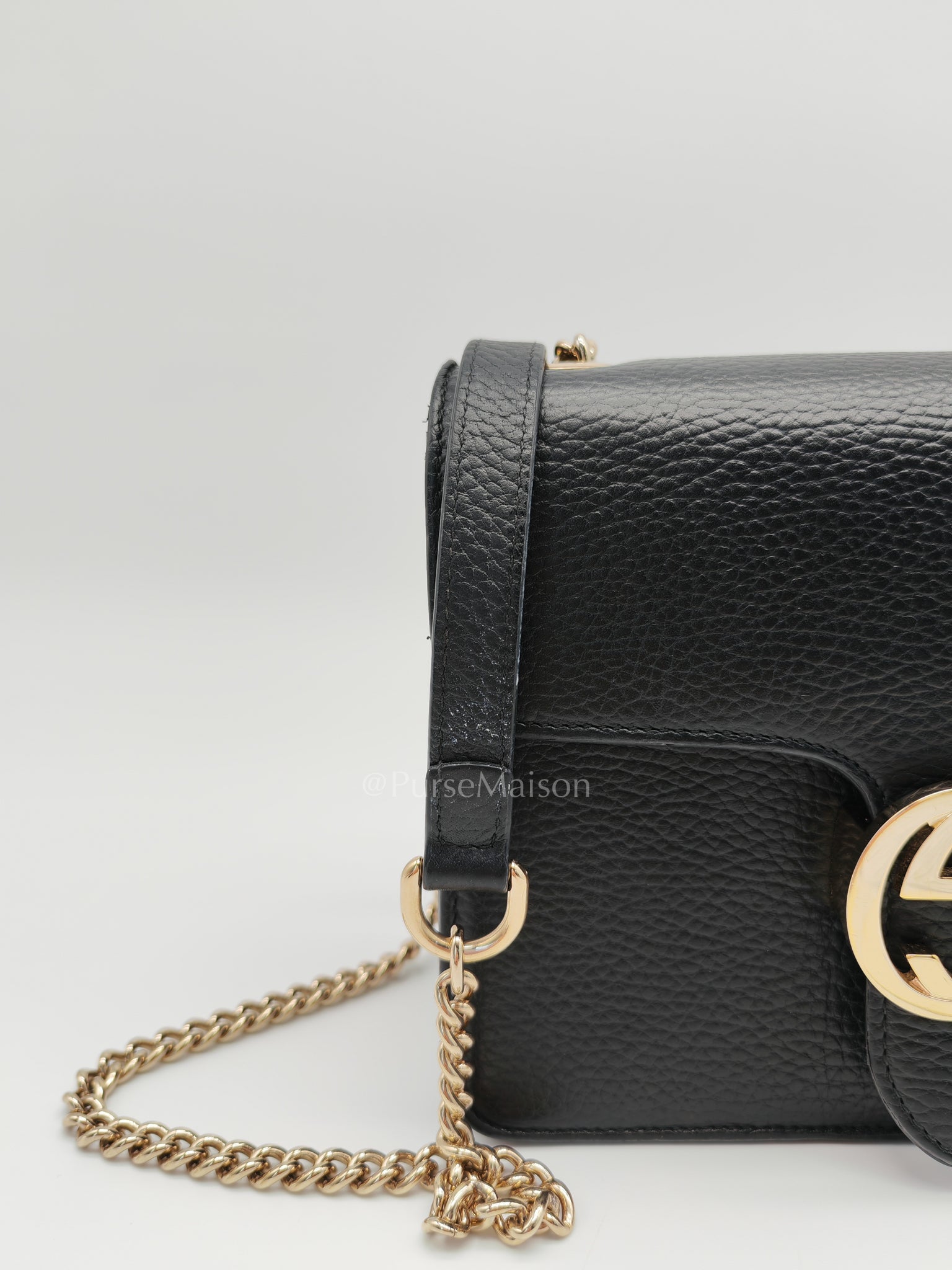 Interlocking G Small Chain Shoulder Bag in Black in Gold Hardware | Purse Maison Luxury Bags Shop