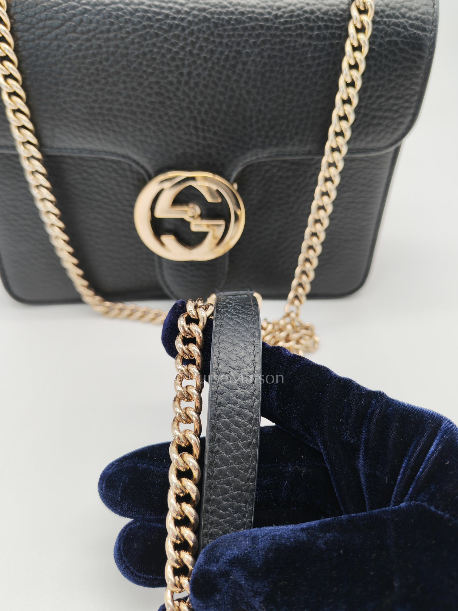 Interlocking G Small Chain Shoulder Bag in Black in Gold Hardware | Purse Maison Luxury Bags Shop