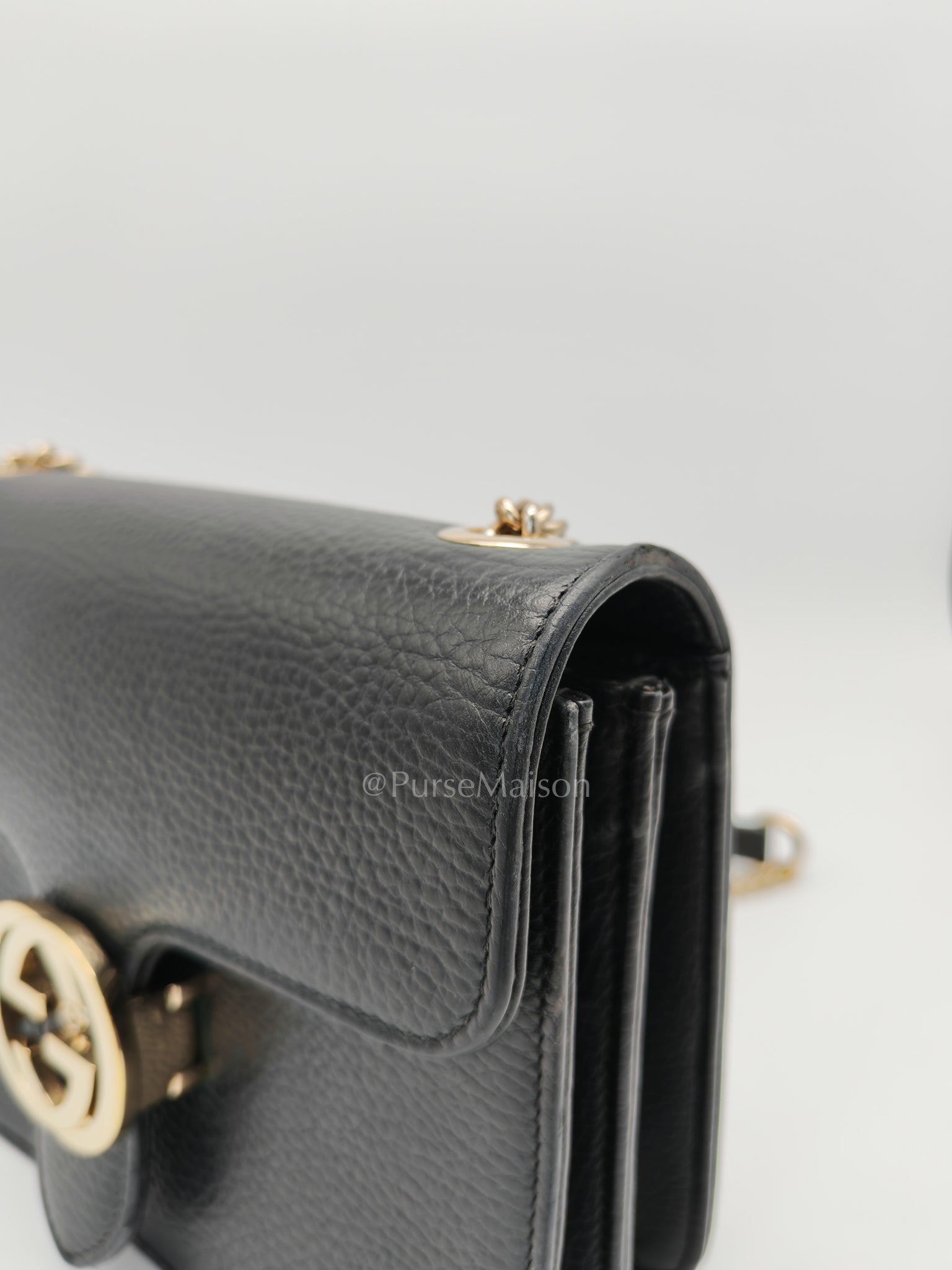 Interlocking G Small Chain Shoulder Bag in Black in Gold Hardware | Purse Maison Luxury Bags Shop