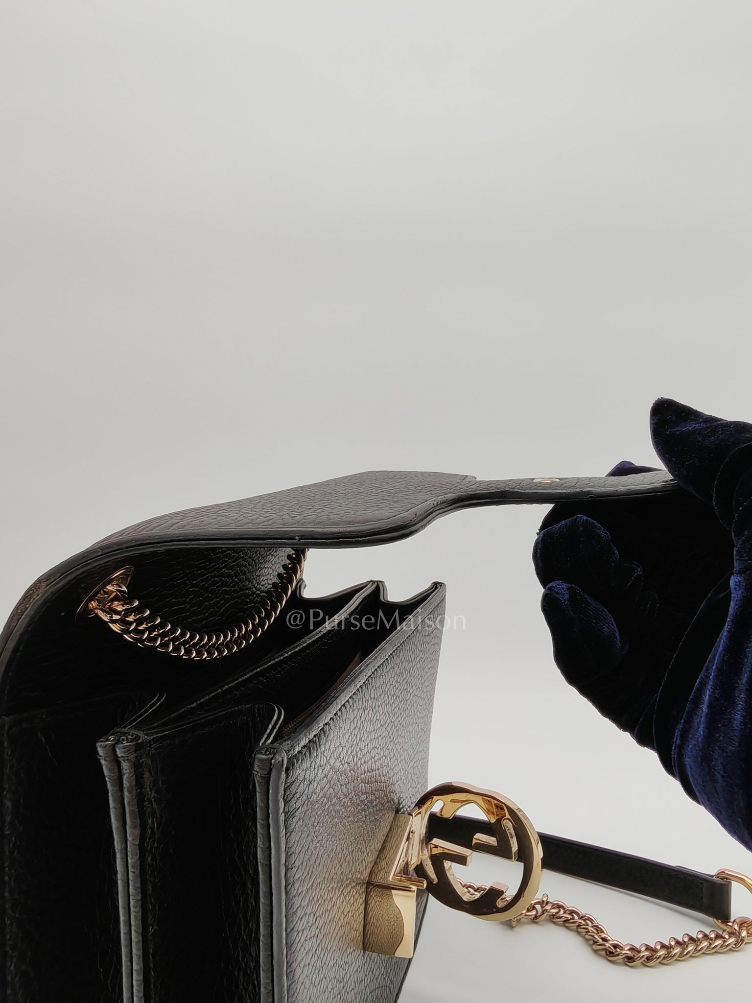 Interlocking G Small Chain Shoulder Bag in Black in Gold Hardware | Purse Maison Luxury Bags Shop