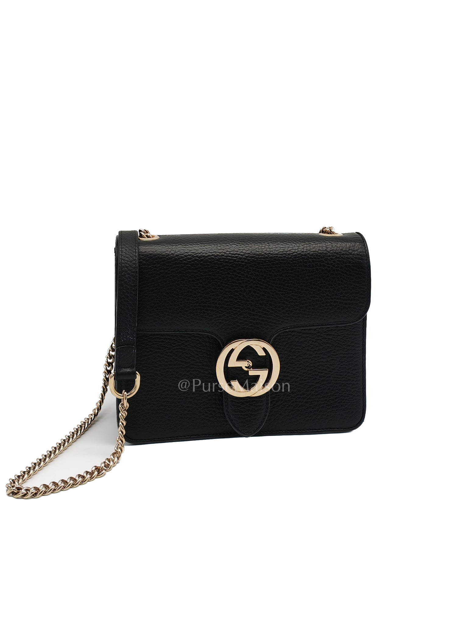 Interlocking G Small Chain Shoulder Bag in Black in Gold Hardware | Purse Maison Luxury Bags Shop