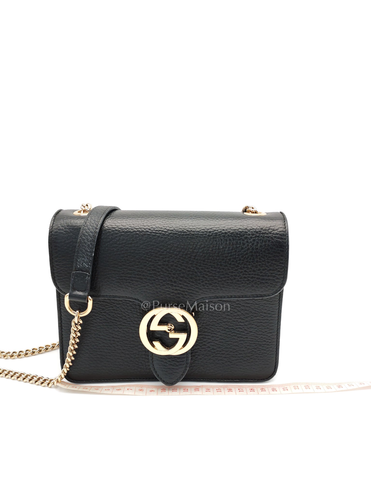 Interlocking G Small Chain Shoulder Bag in Black in Gold Hardware | Purse Maison Luxury Bags Shop