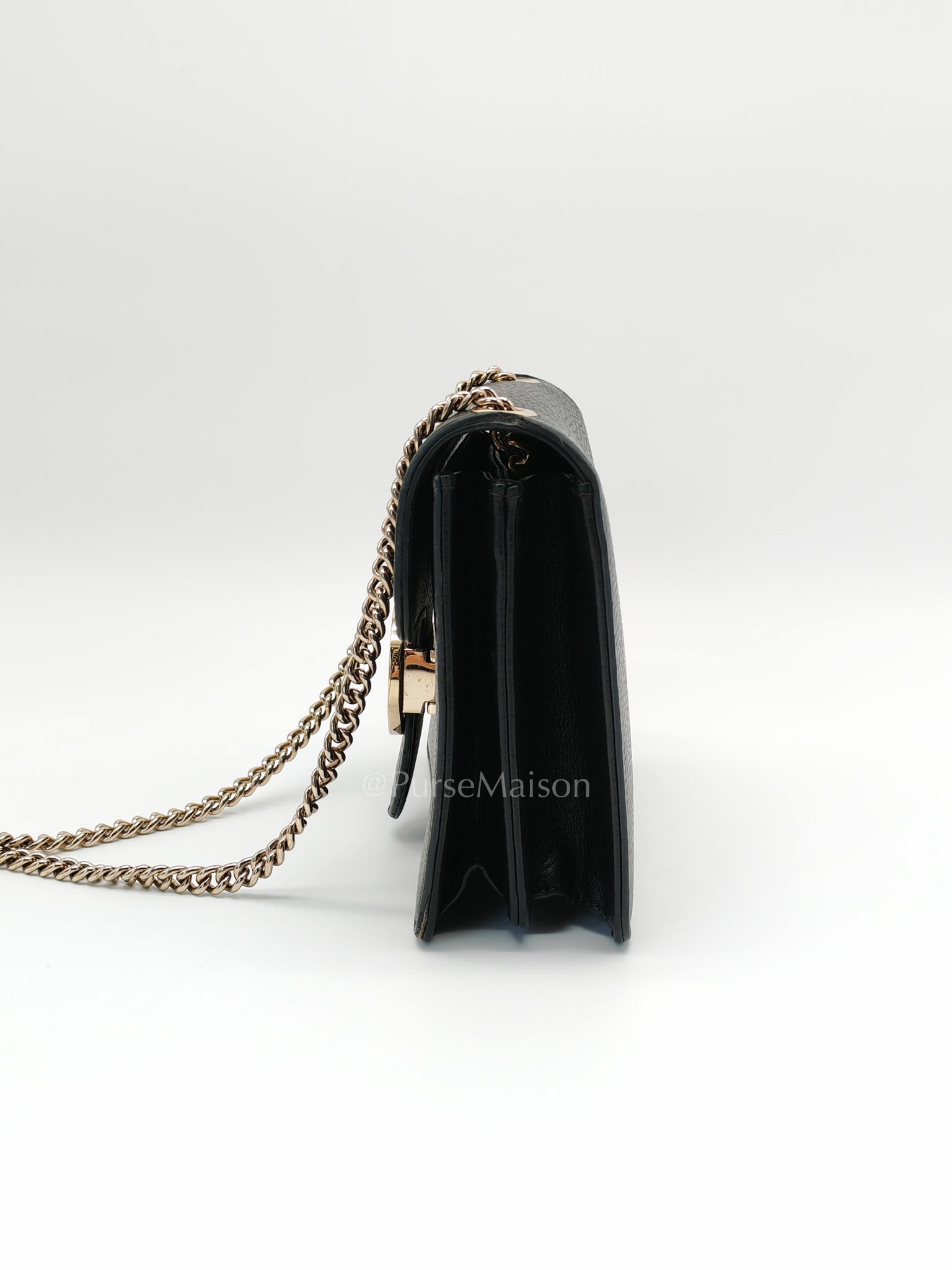 Interlocking G Small Chain Shoulder Bag in Black in Gold Hardware | Purse Maison Luxury Bags Shop