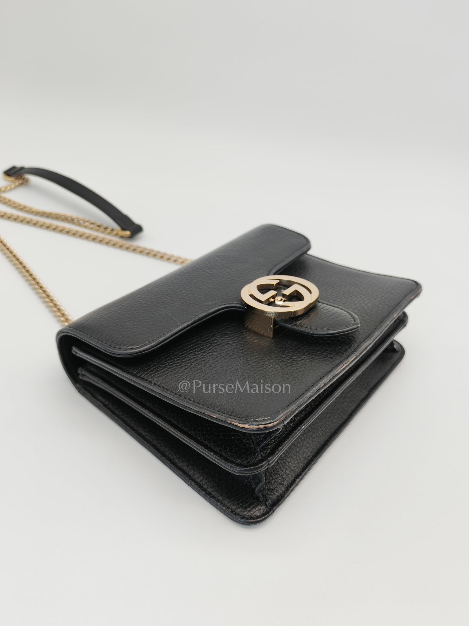 Interlocking G Small Chain Shoulder Bag in Black in Gold Hardware | Purse Maison Luxury Bags Shop