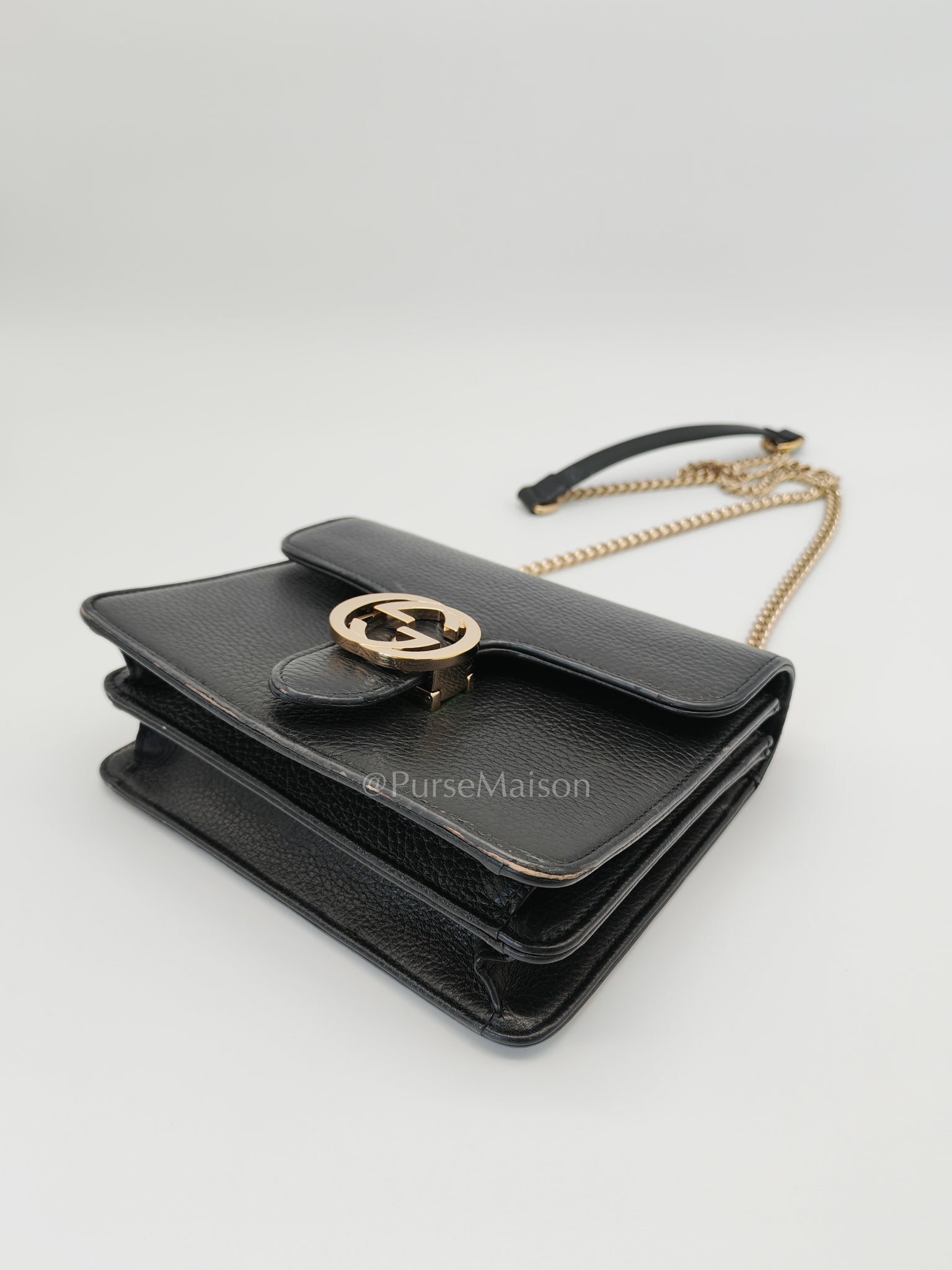 Interlocking G Small Chain Shoulder Bag in Black in Gold Hardware | Purse Maison Luxury Bags Shop