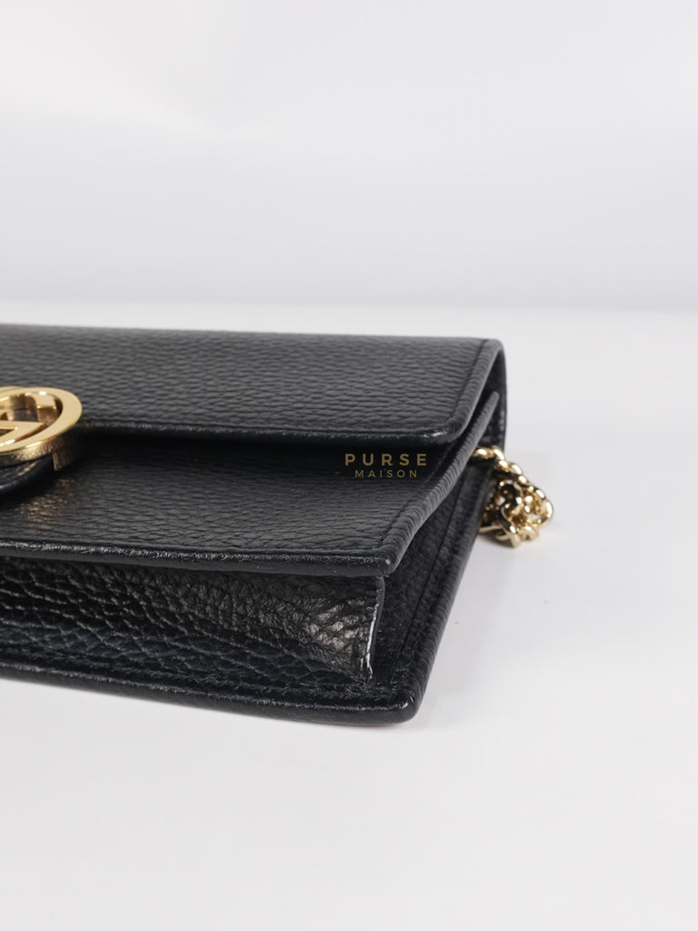 Interlocking G Wallet on Chain Black Grained Calfskin Leather | Purse Maison Luxury Bags Shop