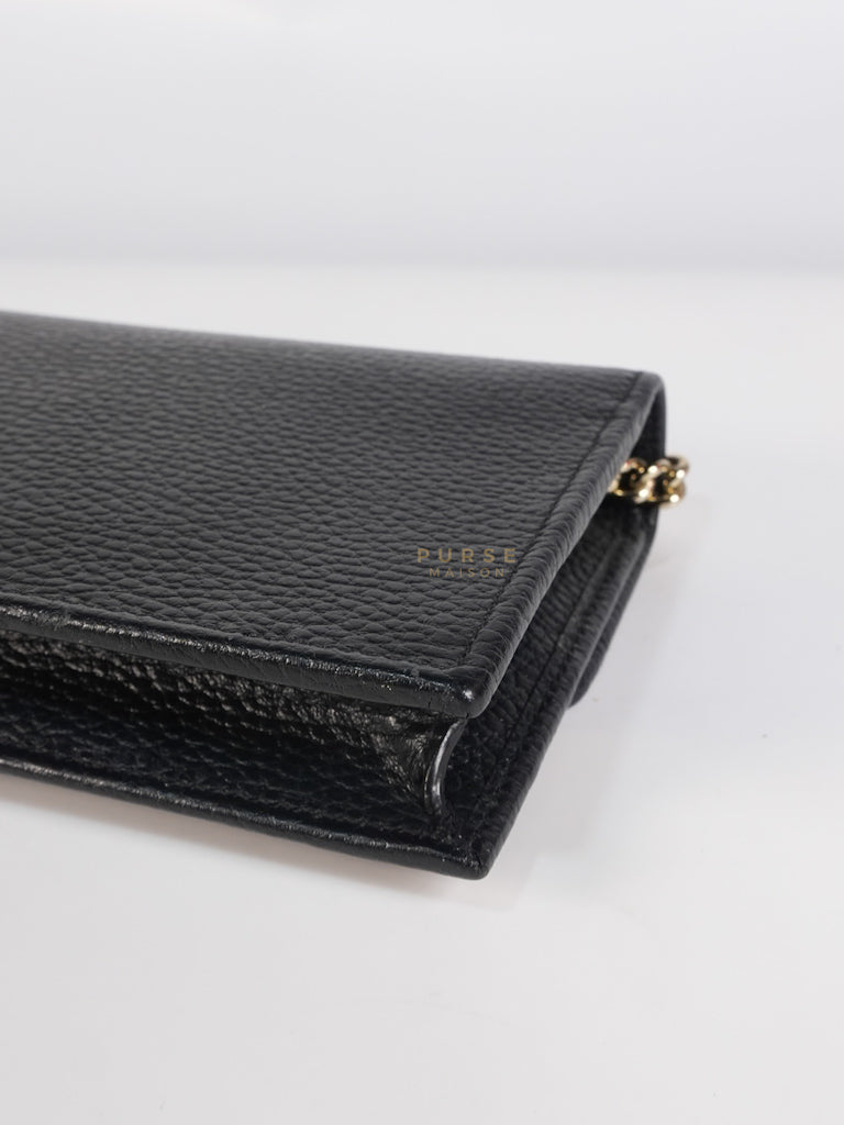 Interlocking G Wallet on Chain Black Grained Calfskin Leather | Purse Maison Luxury Bags Shop