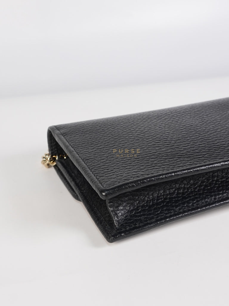 Interlocking G Wallet on Chain Black Grained Calfskin Leather | Purse Maison Luxury Bags Shop