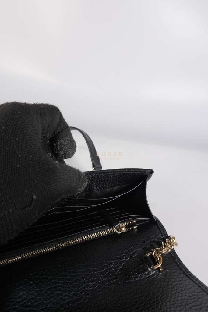 Interlocking G Wallet on Chain Black Grained Calfskin Leather | Purse Maison Luxury Bags Shop