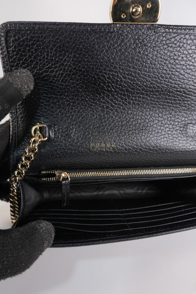 Interlocking G Wallet on Chain Black Grained Calfskin Leather | Purse Maison Luxury Bags Shop