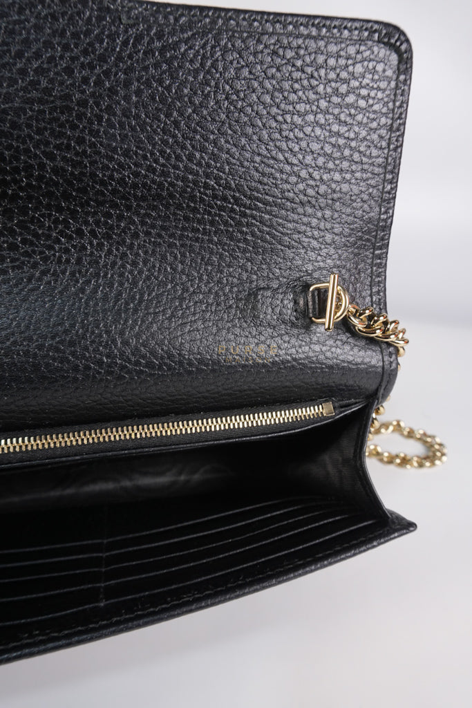 Interlocking G Wallet on Chain Black Grained Calfskin Leather | Purse Maison Luxury Bags Shop