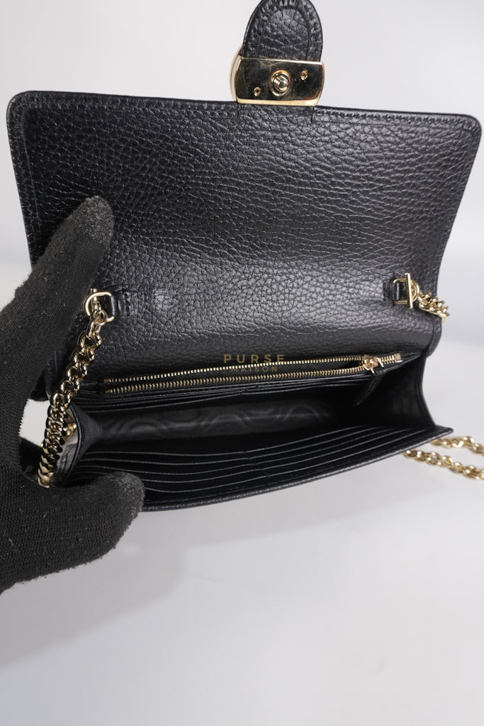 Interlocking G Wallet on Chain Black Grained Calfskin Leather | Purse Maison Luxury Bags Shop