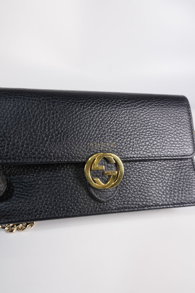 Interlocking G Wallet on Chain Black Grained Calfskin Leather | Purse Maison Luxury Bags Shop
