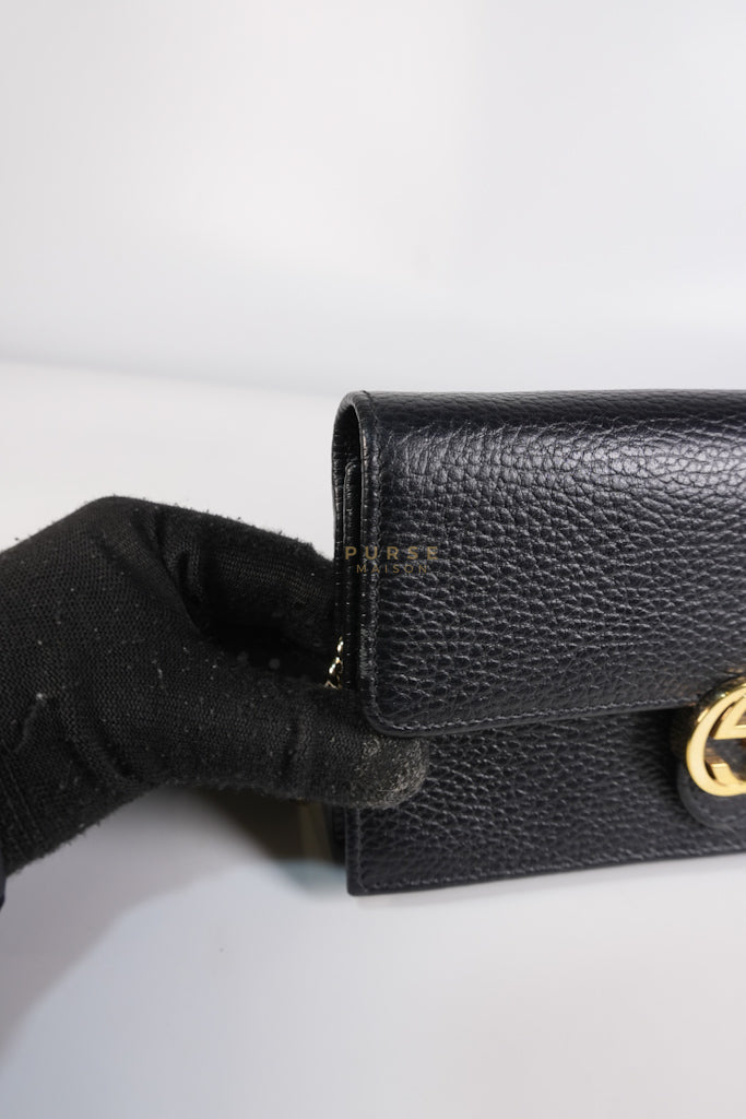 Interlocking G Wallet on Chain Black Grained Calfskin Leather | Purse Maison Luxury Bags Shop