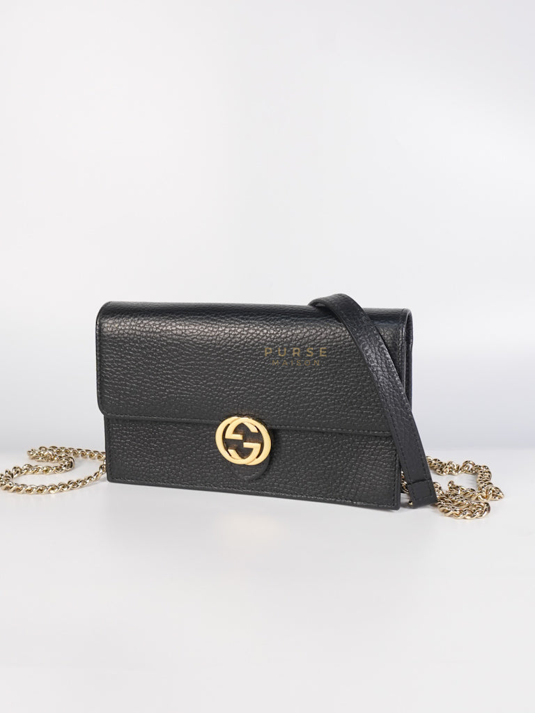 Interlocking G Wallet on Chain Black Grained Calfskin Leather | Purse Maison Luxury Bags Shop