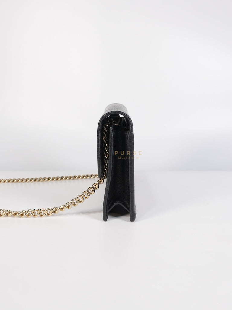 Interlocking G Wallet on Chain Black Grained Calfskin Leather | Purse Maison Luxury Bags Shop