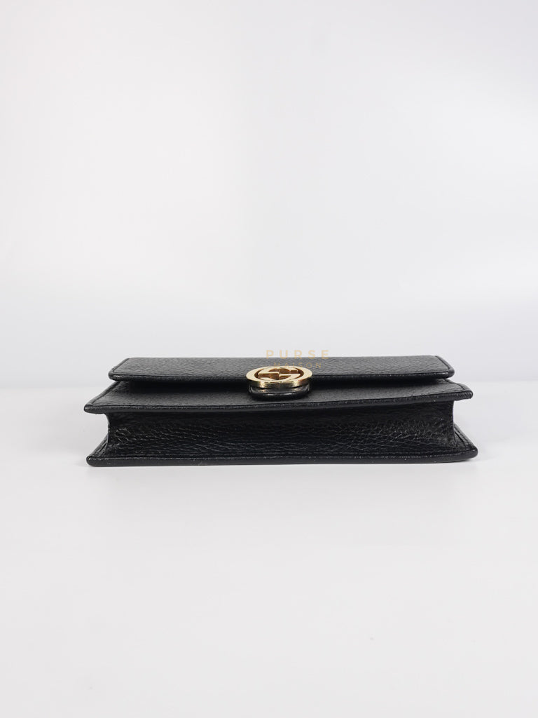Interlocking G Wallet on Chain Black Grained Calfskin Leather | Purse Maison Luxury Bags Shop
