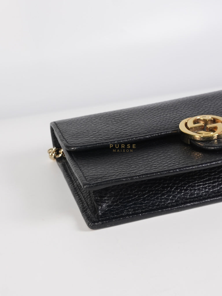 Interlocking G Wallet on Chain Black Grained Calfskin Leather | Purse Maison Luxury Bags Shop