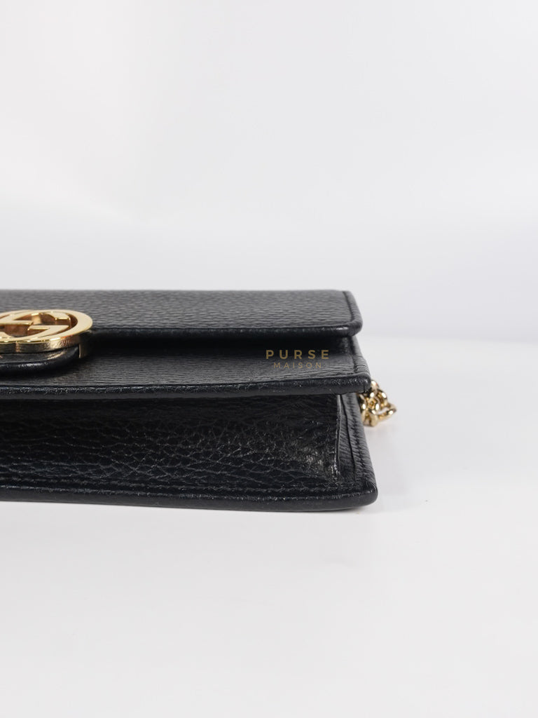 Interlocking G Wallet on Chain Black Grained Calfskin Leather | Purse Maison Luxury Bags Shop