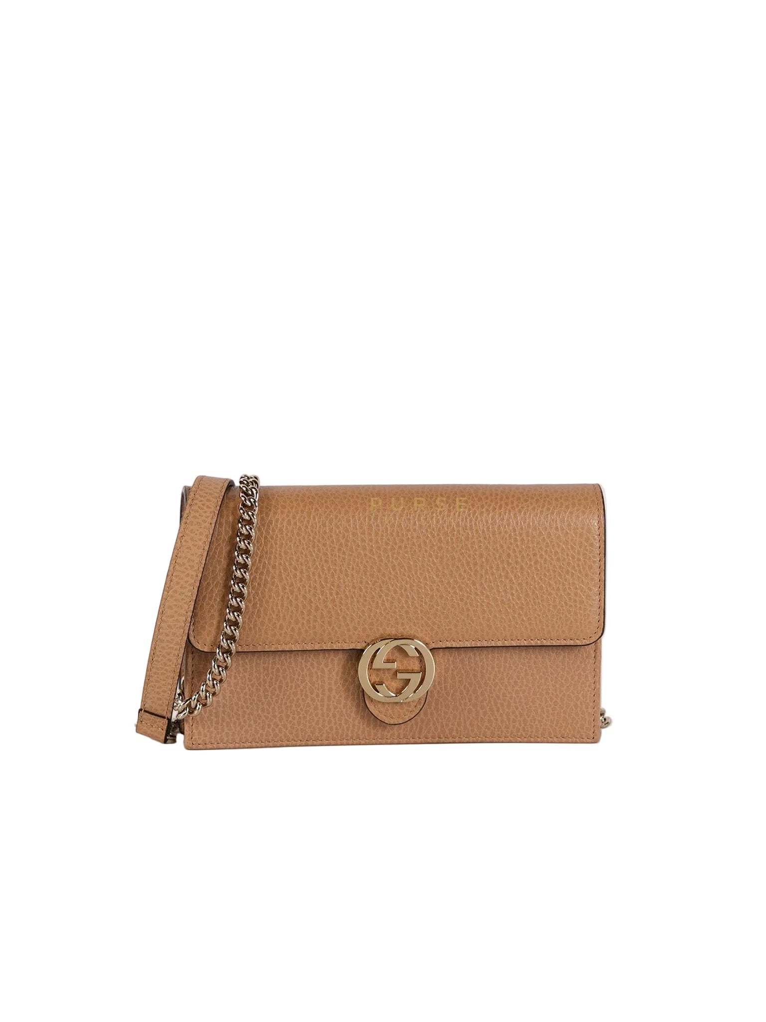 Interlocking G Wallet On Chain in Beige Calfskin Leather | Purse Maison Luxury Bags Shop