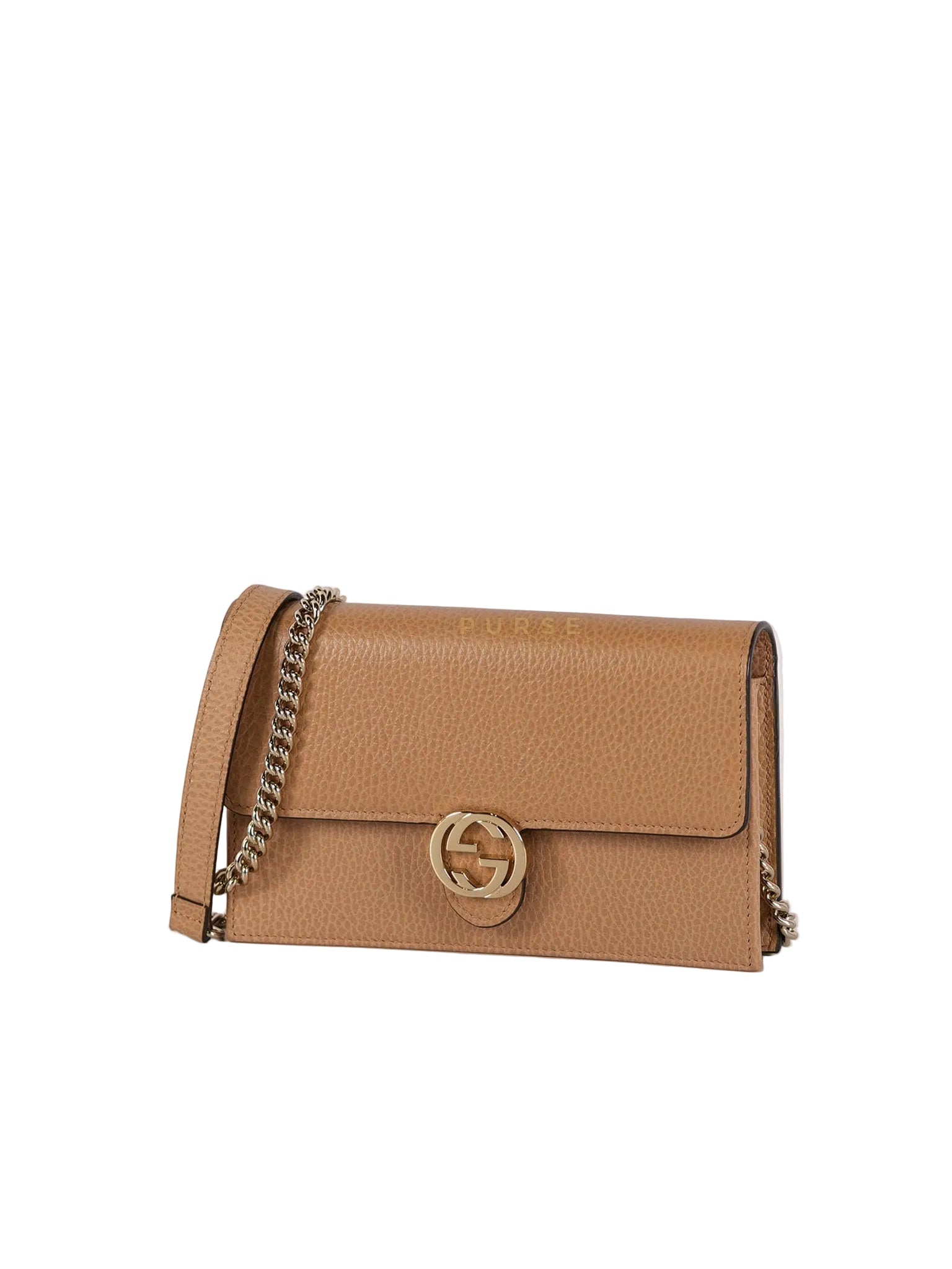 Interlocking G Wallet On Chain in Beige Calfskin Leather | Purse Maison Luxury Bags Shop