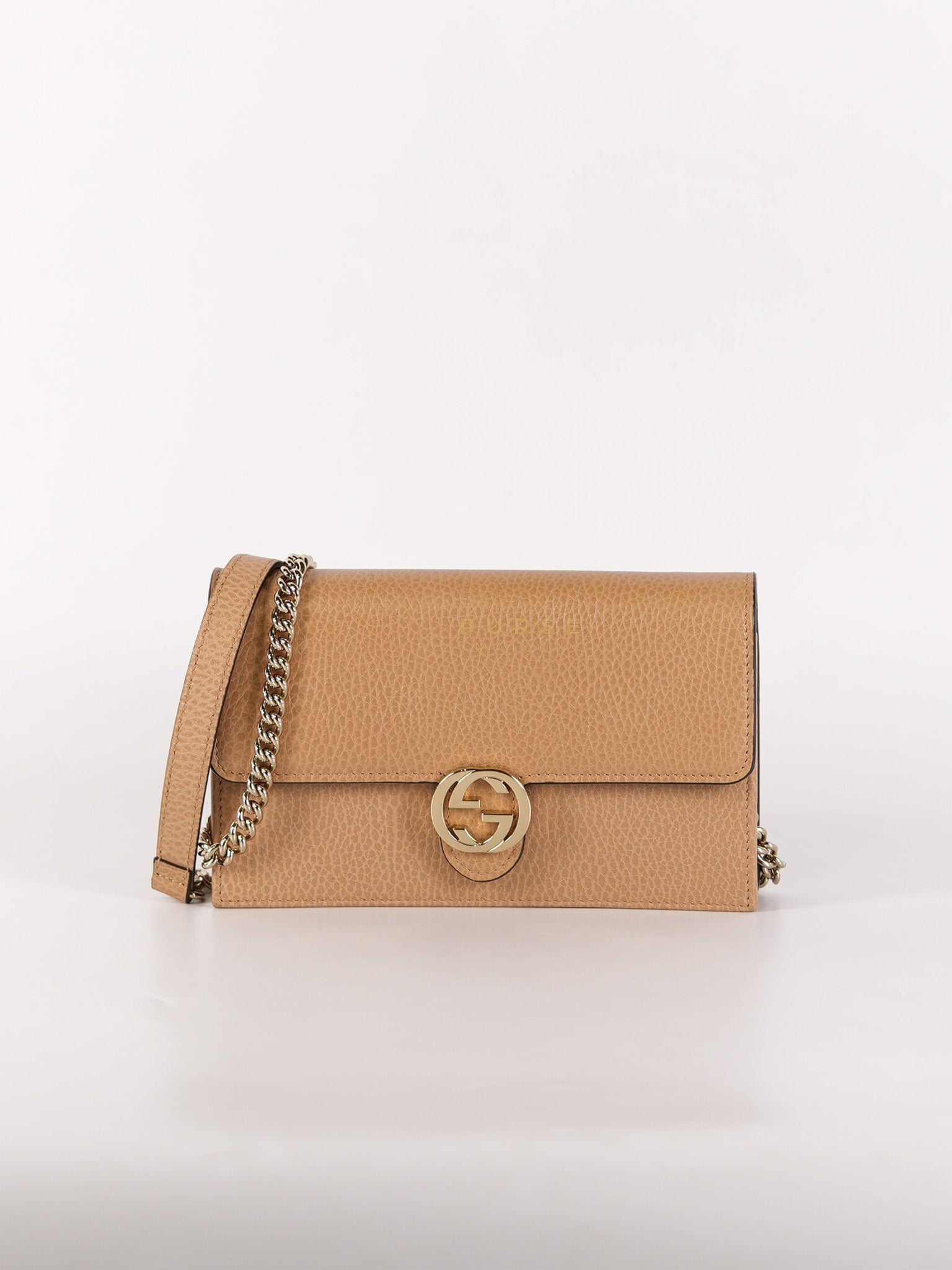 Interlocking G Wallet On Chain in Beige Calfskin Leather | Purse Maison Luxury Bags Shop