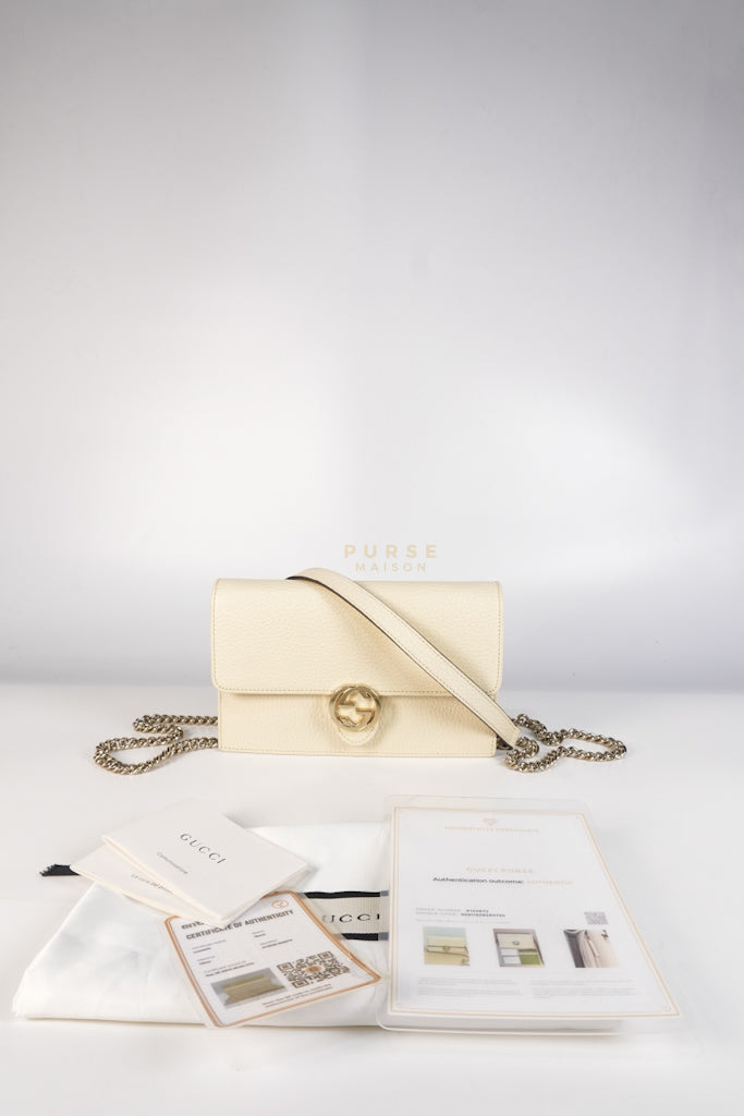 Interlocking G Wallet on Chain Ivory White in Grained Calfskin Leather | Purse Maison Luxury Bags Shop