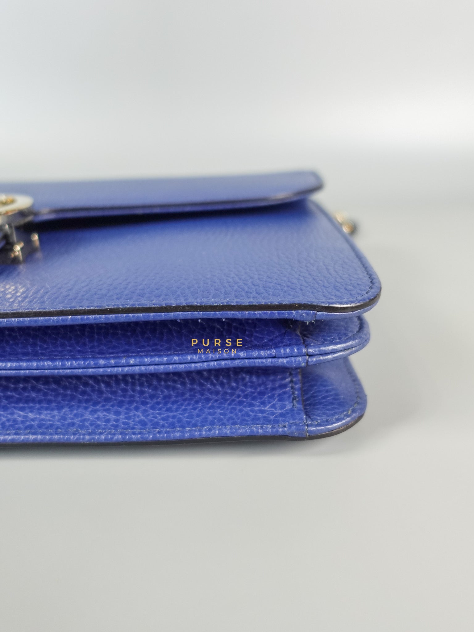 Interlocking Small Blue Leather Marmont Chain Handbag and Silver Hardware | Purse Maison Luxury Bags Shop