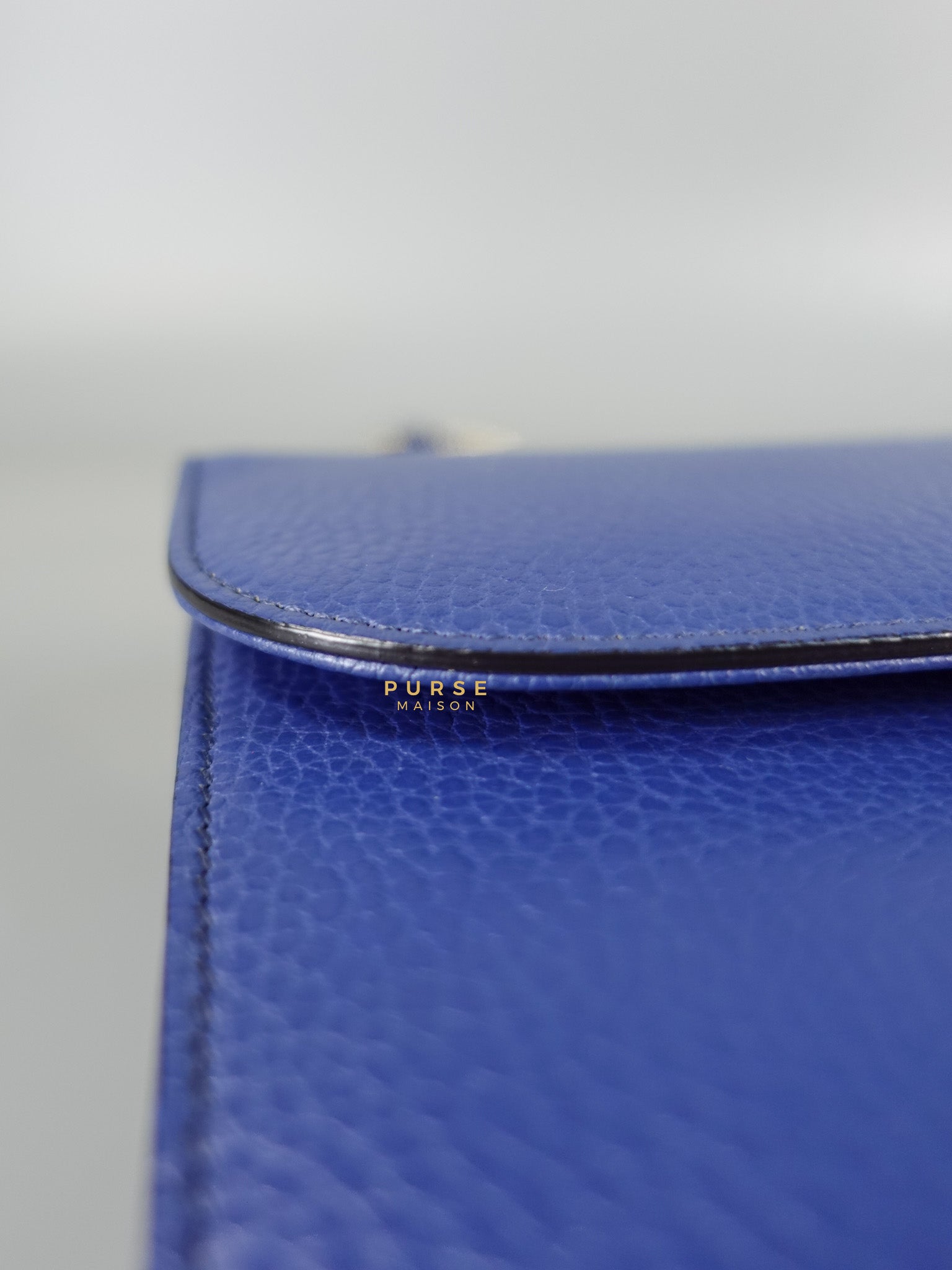 Interlocking Small Blue Leather Marmont Chain Handbag and Silver Hardware | Purse Maison Luxury Bags Shop