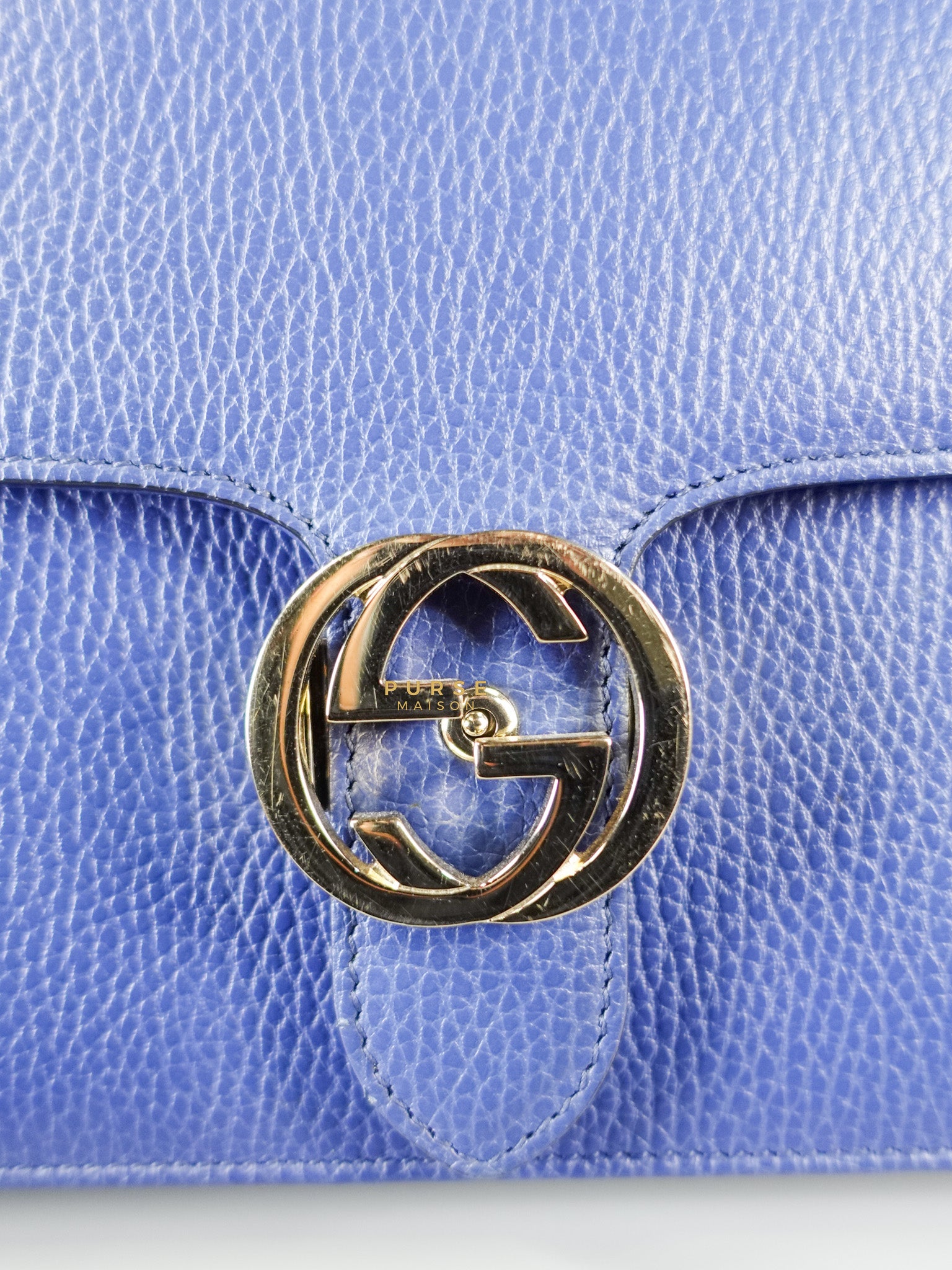 Interlocking Small Blue Leather Marmont Chain Handbag and Silver Hardware | Purse Maison Luxury Bags Shop