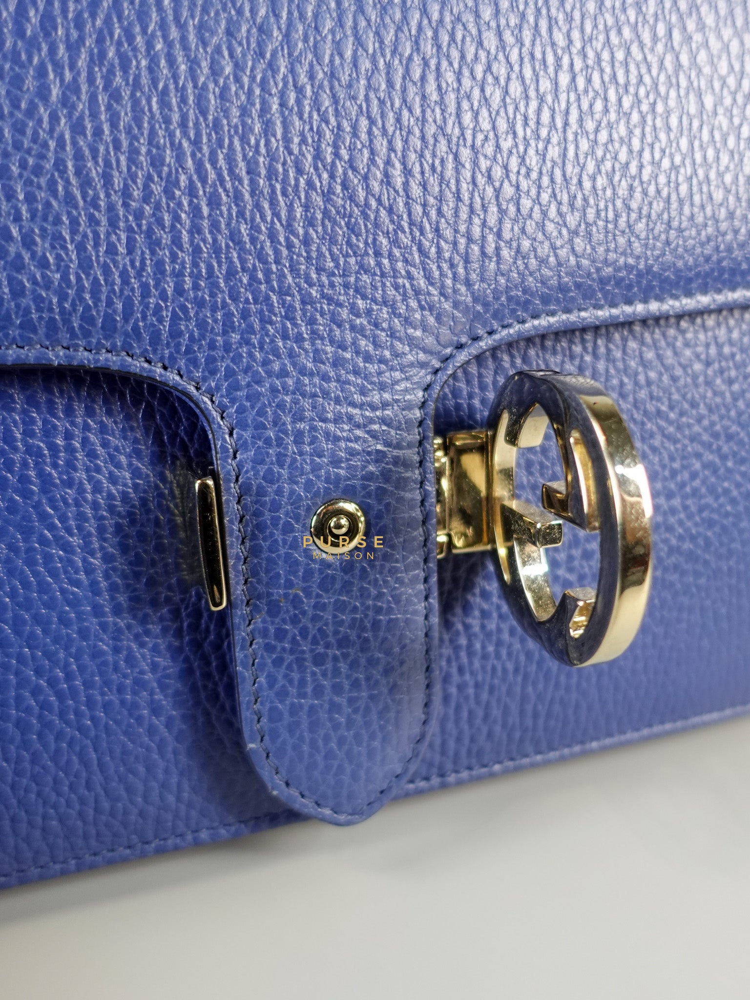 Interlocking Small Blue Leather Marmont Chain Handbag and Silver Hardware | Purse Maison Luxury Bags Shop