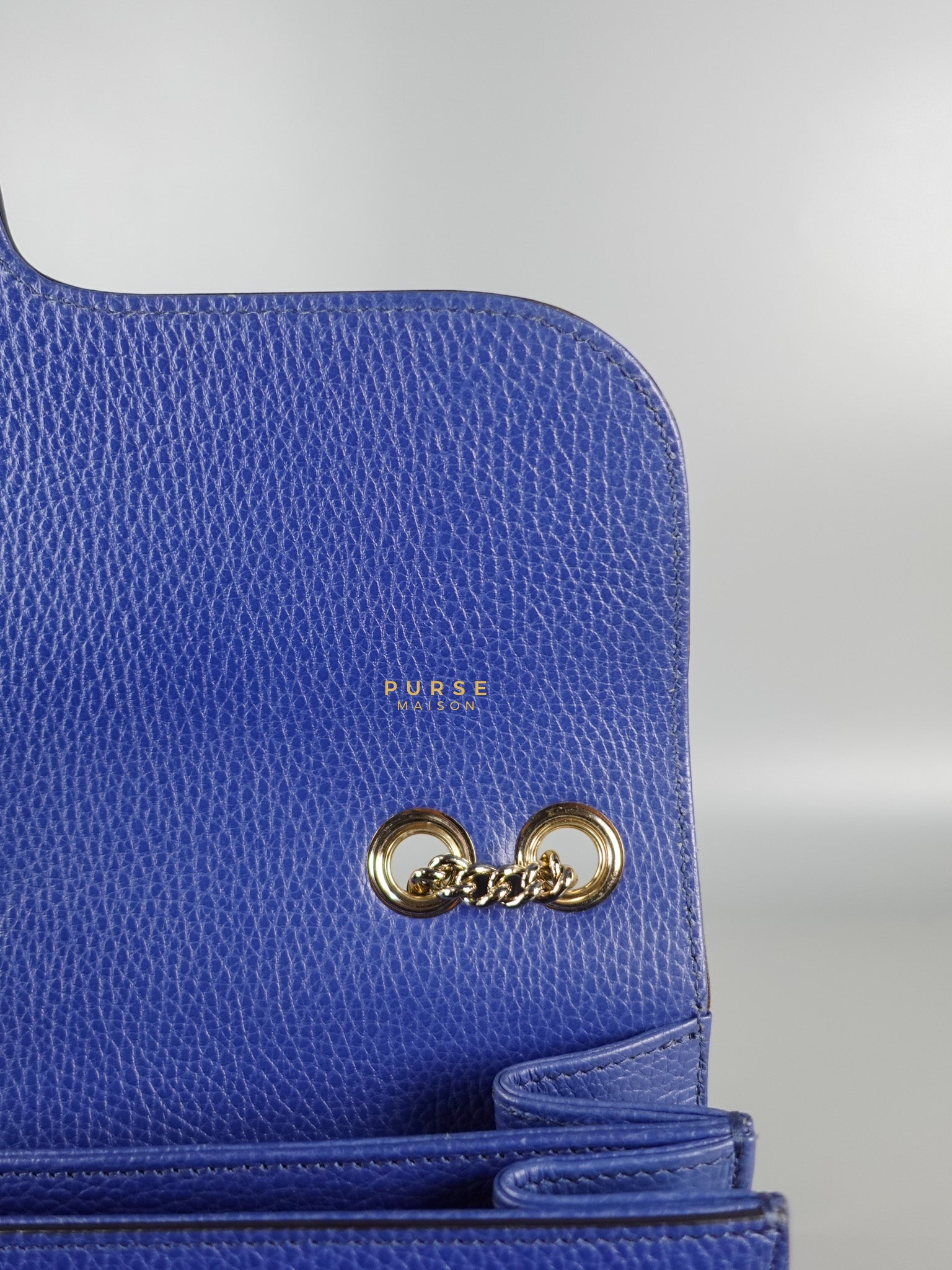 Interlocking Small Blue Leather Marmont Chain Handbag and Silver Hardware | Purse Maison Luxury Bags Shop