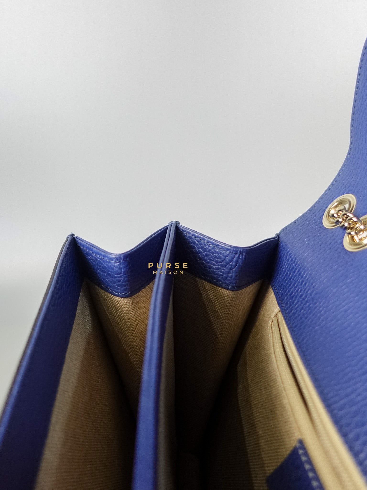 Interlocking Small Blue Leather Marmont Chain Handbag and Silver Hardware | Purse Maison Luxury Bags Shop