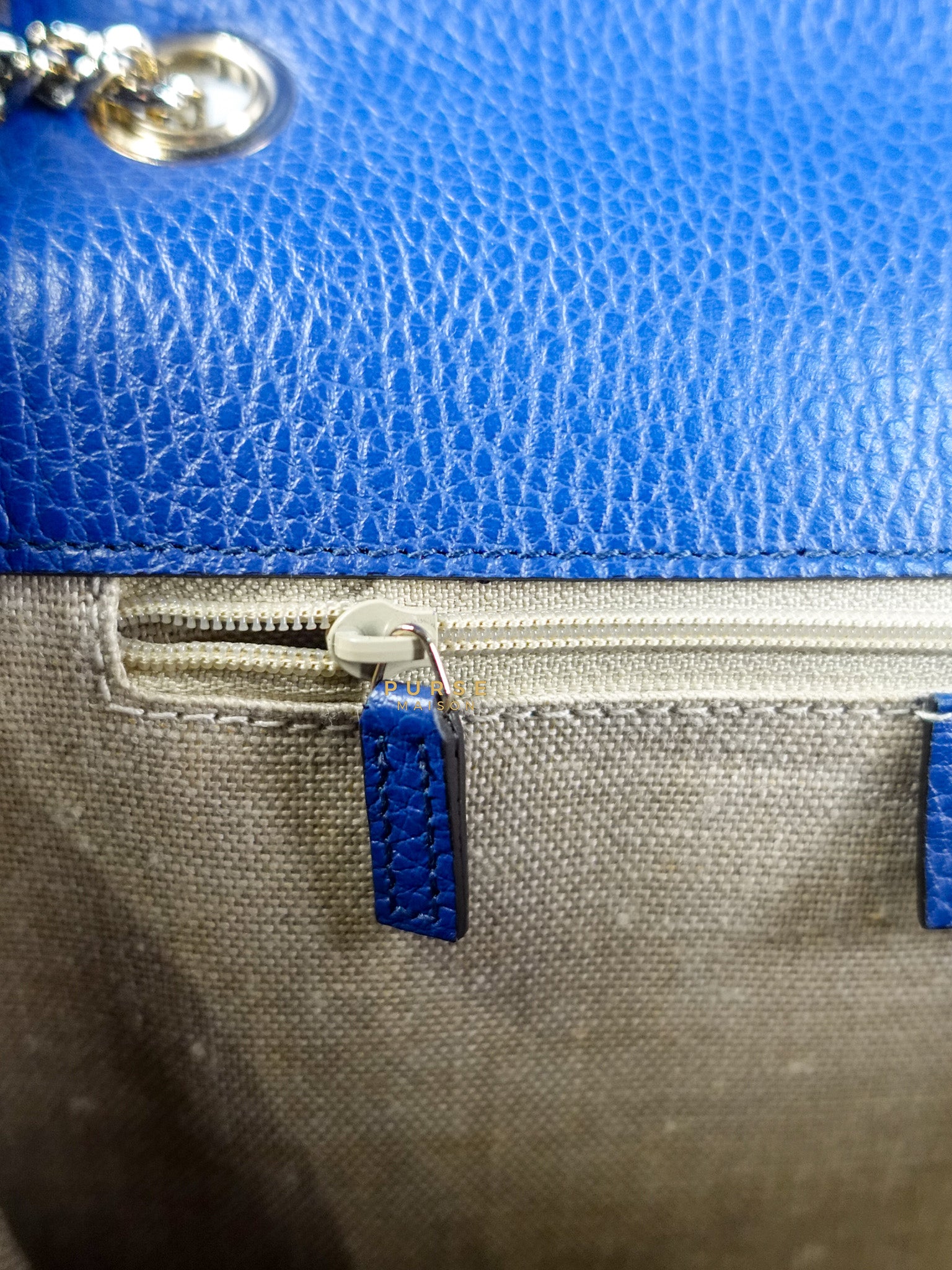 Interlocking Small Blue Leather Marmont Chain Handbag and Silver Hardware | Purse Maison Luxury Bags Shop