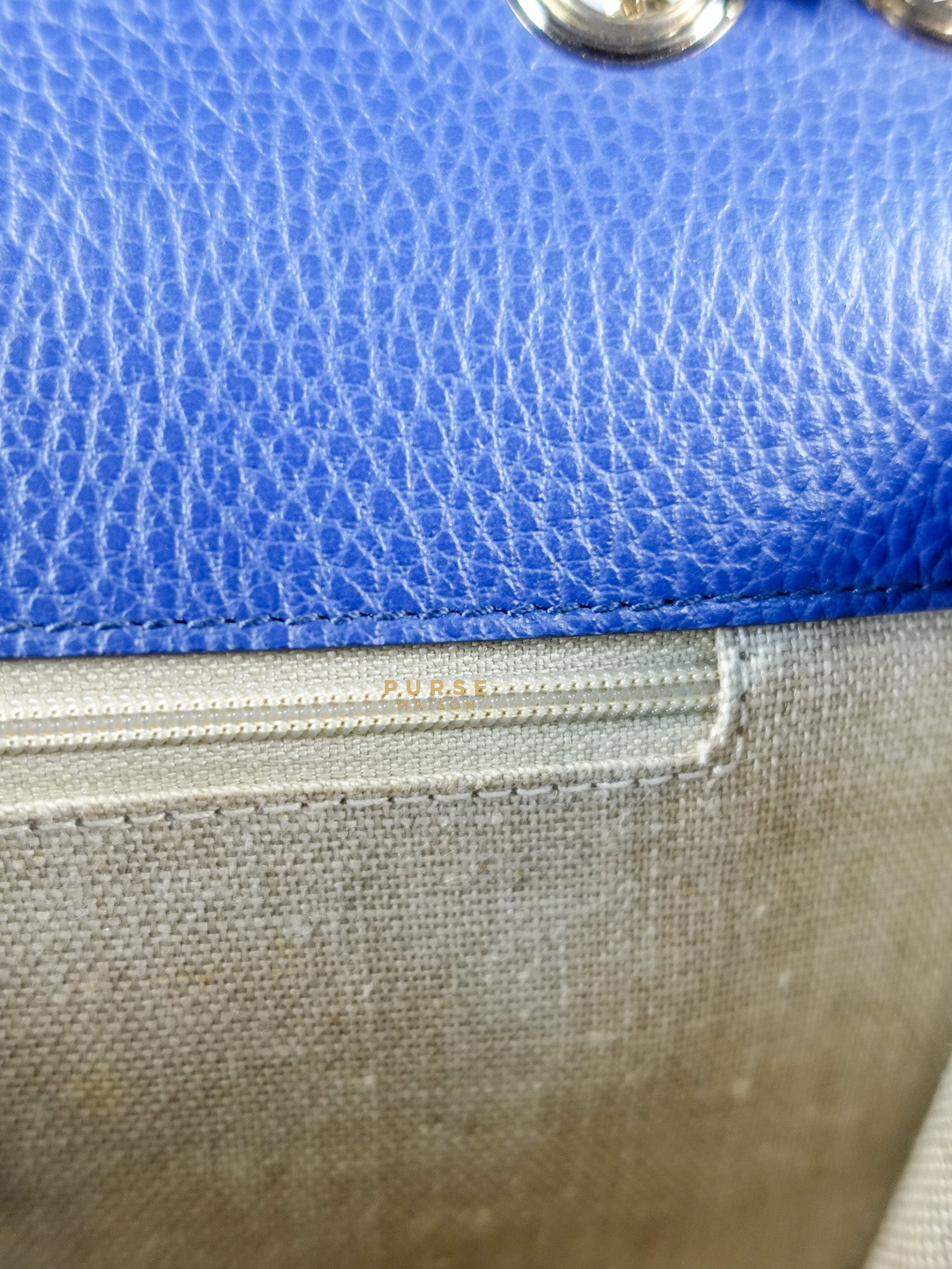 Interlocking Small Blue Leather Marmont Chain Handbag and Silver Hardware | Purse Maison Luxury Bags Shop