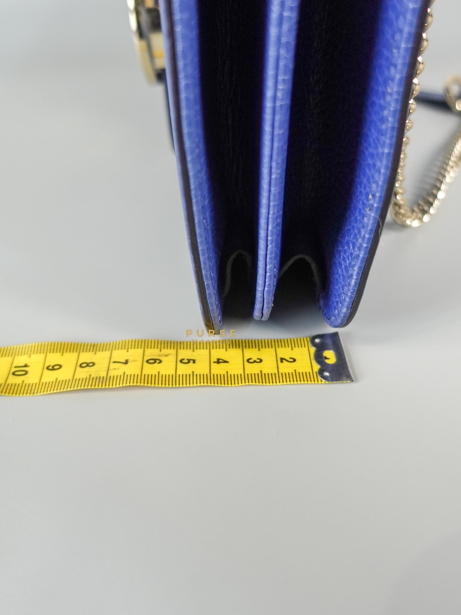 Interlocking Small Blue Leather Marmont Chain Handbag and Silver Hardware | Purse Maison Luxury Bags Shop