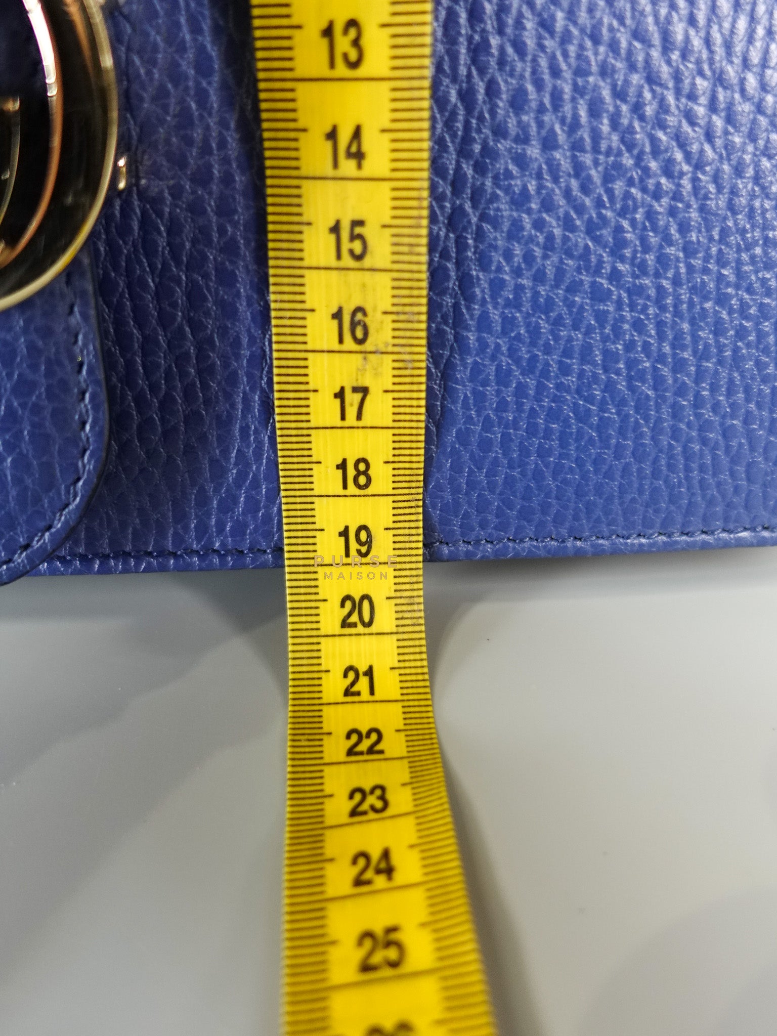 Interlocking Small Blue Leather Marmont Chain Handbag and Silver Hardware | Purse Maison Luxury Bags Shop