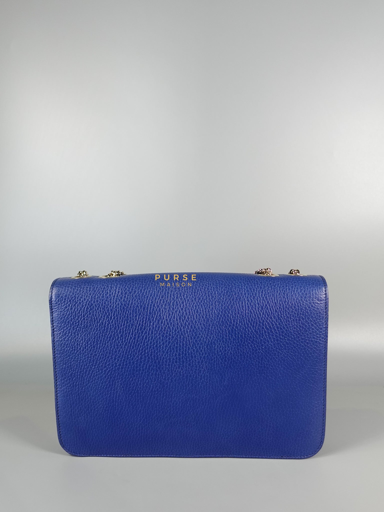 Interlocking Small Blue Leather Marmont Chain Handbag and Silver Hardware | Purse Maison Luxury Bags Shop