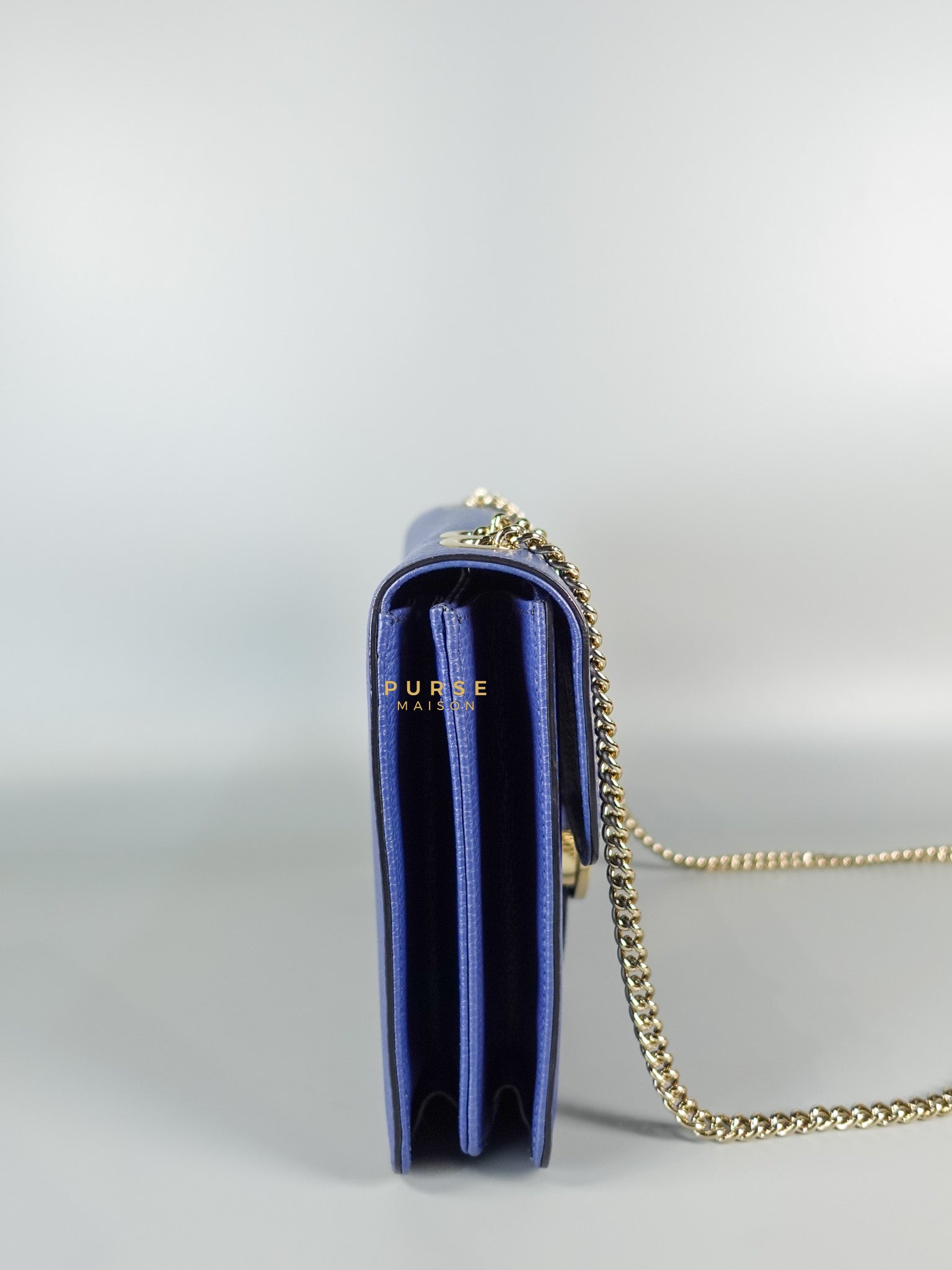 Interlocking Small Blue Leather Marmont Chain Handbag and Silver Hardware | Purse Maison Luxury Bags Shop