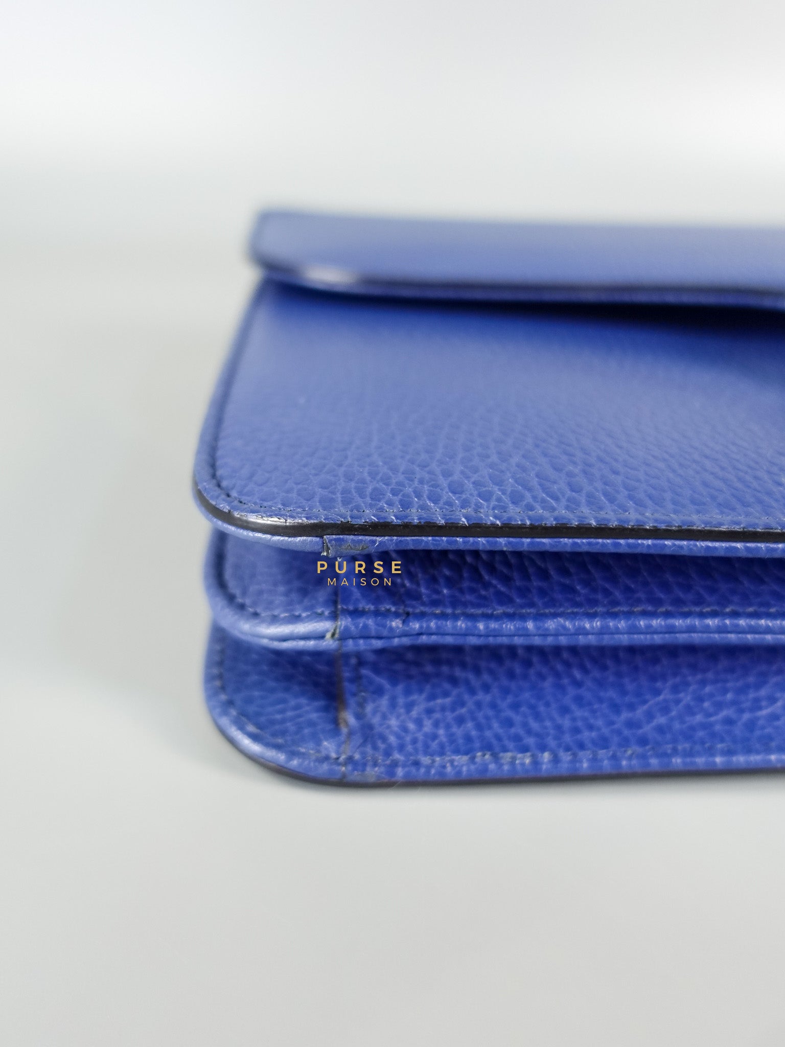 Interlocking Small Blue Leather Marmont Chain Handbag and Silver Hardware | Purse Maison Luxury Bags Shop