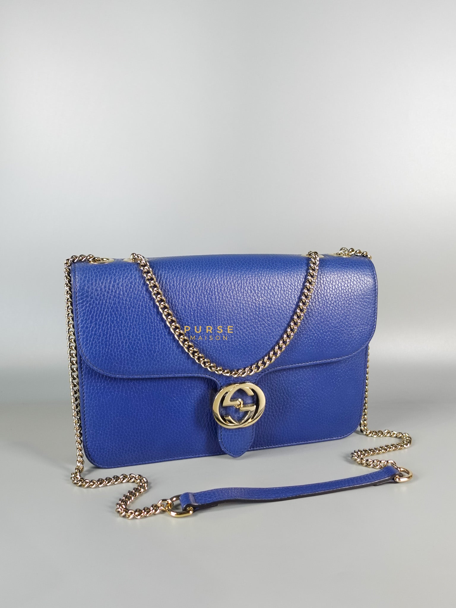 Interlocking Small Blue Leather Marmont Chain Handbag and Silver Hardware | Purse Maison Luxury Bags Shop