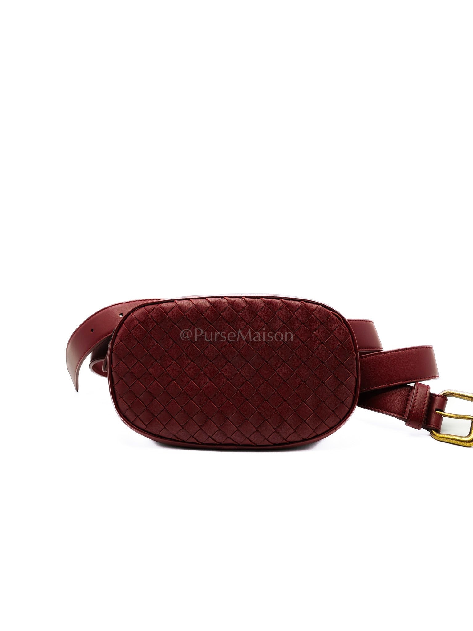 Intrecciato Burgundy Nappa Leather Belt Bag | Purse Maison Luxury Bags Shop