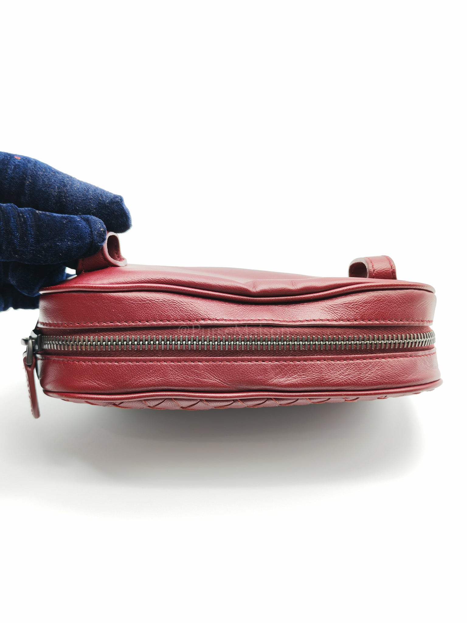 Intrecciato Burgundy Nappa Leather Belt Bag | Purse Maison Luxury Bags Shop