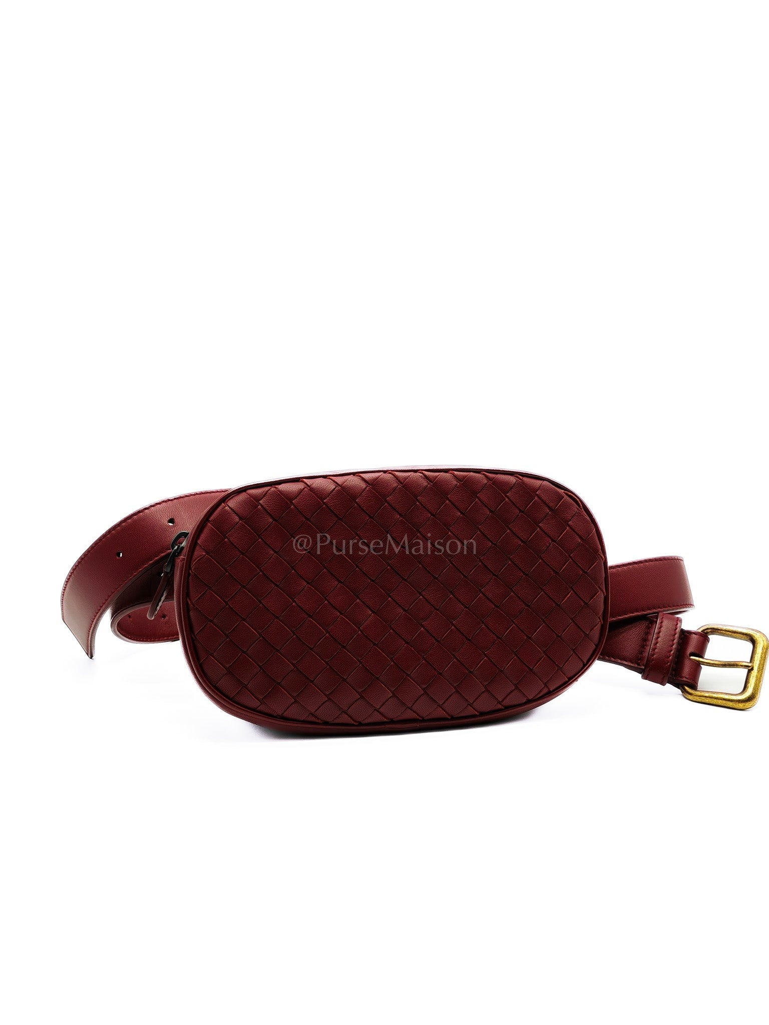 Intrecciato Burgundy Nappa Leather Belt Bag | Purse Maison Luxury Bags Shop